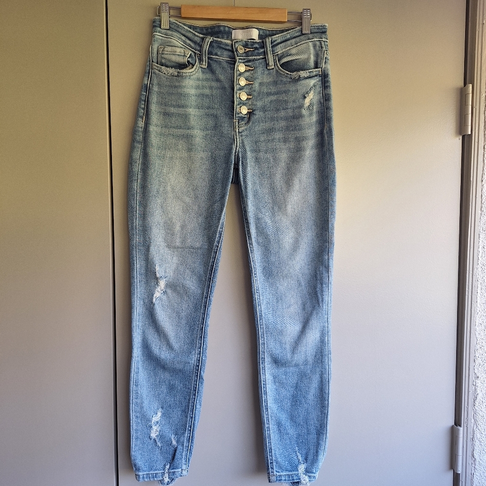 Vervet by Flying Monkey Distressed Button Fly Skinny Jeans Blue 27